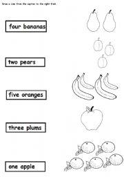 English worksheet: FRUIT AND NUMBERS