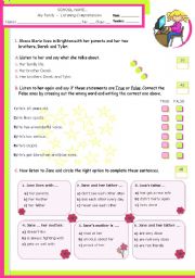 English Worksheet: My family  -  Listening comprehension