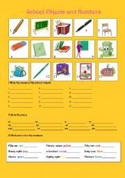 School objects and numbers