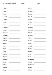 English Worksheet: Exercise - Fill in plurals regular and irregular