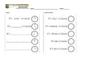 English worksheet: hours o clock