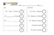 English Worksheet: hours o clock