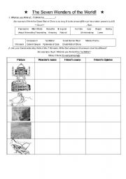 English Worksheet: 7 Wonders of the World Dialog Sheet