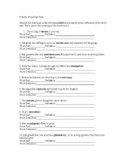 English Worksheet: TOEFL Word Parts Practice