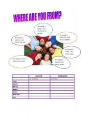 English Worksheet: WHERE ARE YOU FROM? (TWO PAGES)