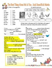 English Worksheet: The best thing about me is you (Ricky Martin/Joss Stone) - song with exercises and answer key