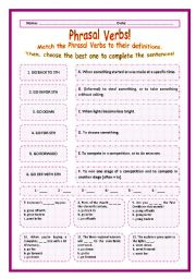 > Phrasal Verbs Practice 69! > --*-- Definitions + Exercise --*-- BW Included --*-- Fully Editable With Key!