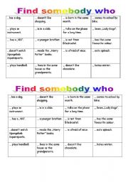 English Worksheet: Find somebody who.....