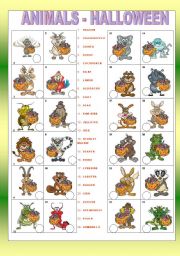 English Worksheet: ANIMALS - HALLOWEEN - FOR BEGINNERS + KEY