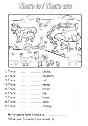 English Worksheet: ON THE FARM - there is/there are