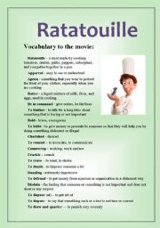 English Worksheet: Ratatouille Movie Vocabulary