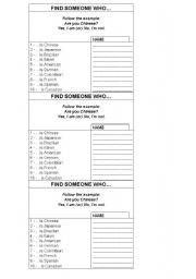 English worksheet: Find someone who_Nationalities