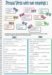 English Worksheet: Phrasal Verbs with two meanings 1/3