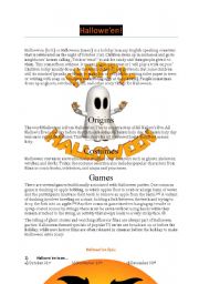 English Worksheet: Halloween reading and quiz