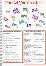 English Worksheet: Phrasal Verbs with in