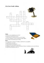 English worksheet: Crossword Puzzle Holidays