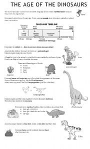 English Worksheet: The Age of the Dinosaurs