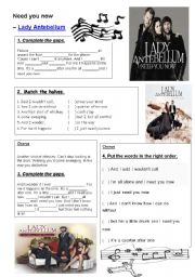 English Worksheet: Song need you now 