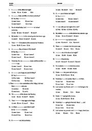 English Worksheet: PAST PROGRESSIVE MULTIPLE CHOICE TEST