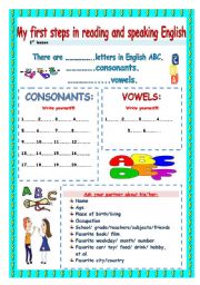 English Worksheet: My first steps in reading and speaking in English. 1st-4th lessons. Book has been composed from my own practice. I -part.