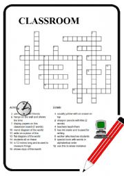 English Worksheet: classroom objects crossword