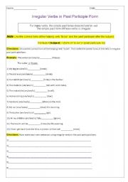 English Worksheet: irregular verbs in past participle using Verb to be