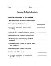 English worksheet: Alexander Graham Bell Activity