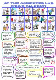 English Worksheet: AT THE COMPUTER LAB.WHOS TALKING/13