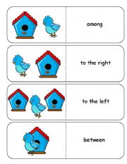 English Worksheet: Where is the Blue Bird Preposition Dominoes and Memory Cards Part 1 of 3