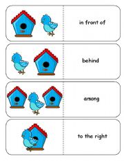 English Worksheet: Where is the Blue Bird Preposition Dominoes and Memory Cards Part 2 of 3