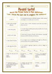 English Worksheet: > Phrasal Verbs Practice 45! > --*-- Definitions + Exercise --*-- BW Included --*-- Fully Editable With Key!