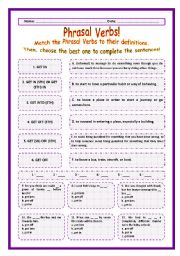 > Phrasal Verbs Practice 46! > --*-- Definitions + Exercise --*-- BW Included --*-- Fully Editable With Key!