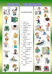 English Worksheet: OPPOSITES - FOR BEGINNERS - + KEY