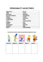 English worksheet: simpson`s personalities