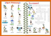 English Worksheet: Sport Pictionary and Crossword