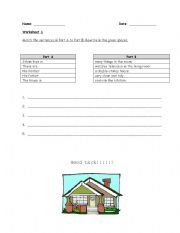 English worksheet: Part of house