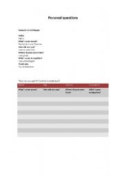 English Worksheet: personal quesions