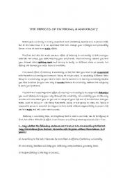English Worksheet: The effects of entering a University