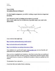 English worksheet: Invention Research Report