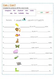 English Worksheet: Animal abilities - can and cant