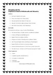 English Worksheet: Harry Potter Movie1 - The Hat Song and Shopping List for Hogwarts School