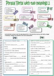English Worksheet: Phrasal Verbs with two meanings 2/3