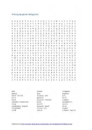 English Worksheet: Spaghetti Bolgnaise wordsearch