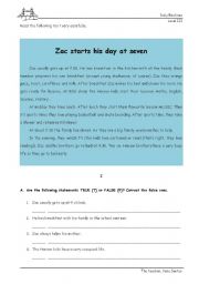 English Worksheet: Daily Routines - Zac starts his day at seven