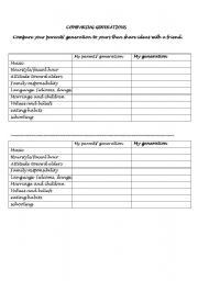 English worksheet: comparing generations