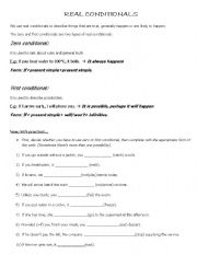 English worksheet: Real Conditionals
