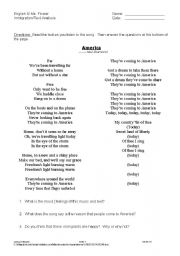 English worksheet: Coming to America Neil Diamond