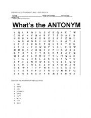 English Worksheet: ANTONYM WORDHUNT