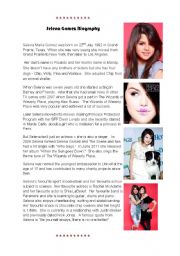 English Worksheet: Selena Gomez Biography and Factfile