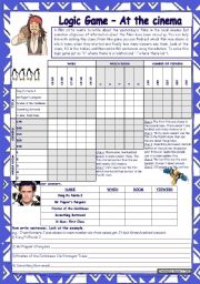 English Worksheet: Logic game (23rd) - At the cinema *** with key *** for intermediate ss *** fully editable *** created with WORD 2003